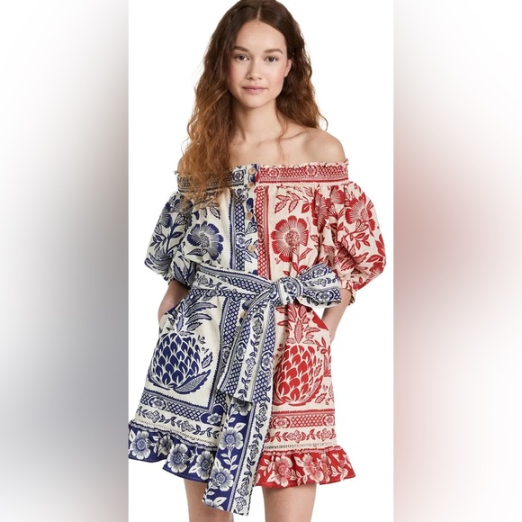 Farm Rio Mixed Pineapple Garden Mini Dress - Red & Blue - Picture 6 of 10